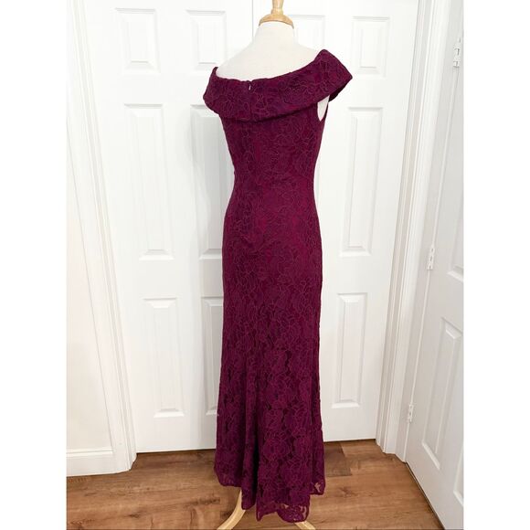 Tadashi Shoji Womens Sangria Embroidered Lace Off Shoulder Evening Gown 6 8 - Picture 4 of 7